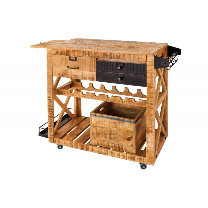 Szafka na wino z kółkami Bodega 90 cm drewno mango - Invicta