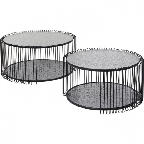 stoliki kawowe Wire, stoliki kawowe Kare Design, zestaw stolików kawowych, stolik metalowy, stolik szkło hartowane