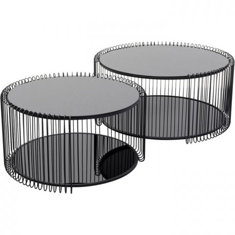 stoliki kawowe Wire, stoliki kawowe Kare Design, zestaw stolików kawowych, stolik metalowy, stolik szkło hartowane
