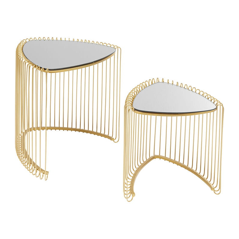 Stoliki pomocnicze Wire Triangle, stolik kawowy Kare Design, złoty stolik kawowy, stoliki kawowe glamour