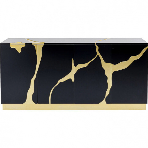 kredens Cracked Black Gold, kredens Kare Design, kredens do salonu, kredens do jadalni