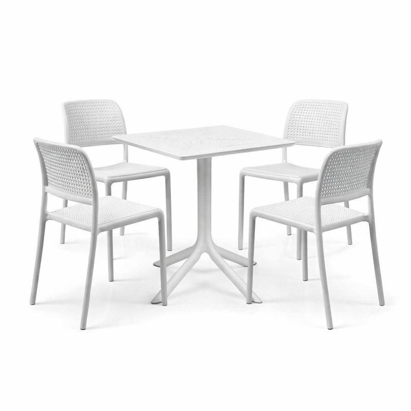 Zestaw stół Clip + 4 krzesła Bora Bistrot bianco - Nardi