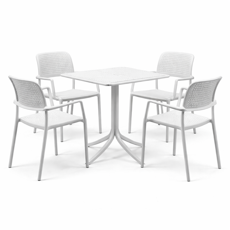 Zestaw stół Clip + 4 krzesła Bora bianco - Nardi