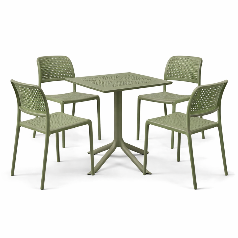 Zestaw stół Clip + 4 krzesła Bora Bistrot agave - Nardi