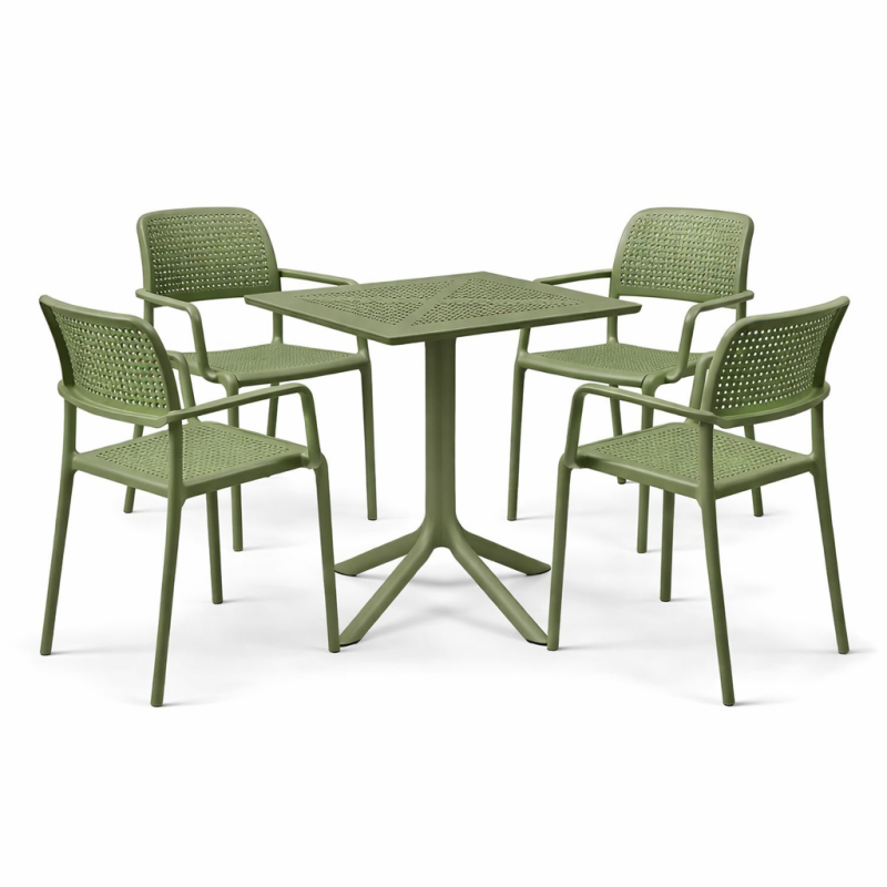 Zestaw stół Clip + 4 krzesła Bora agave - Nardi