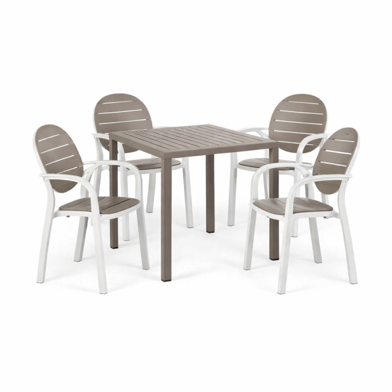 Zestaw stół Cube + 4 krzesła Palma bianco/tortora - Nardi