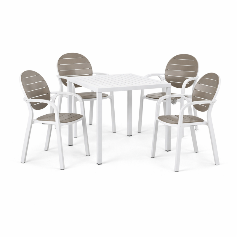 Zestaw stół Cube + 4 krzesła Palma tortora/bianco - Nardi