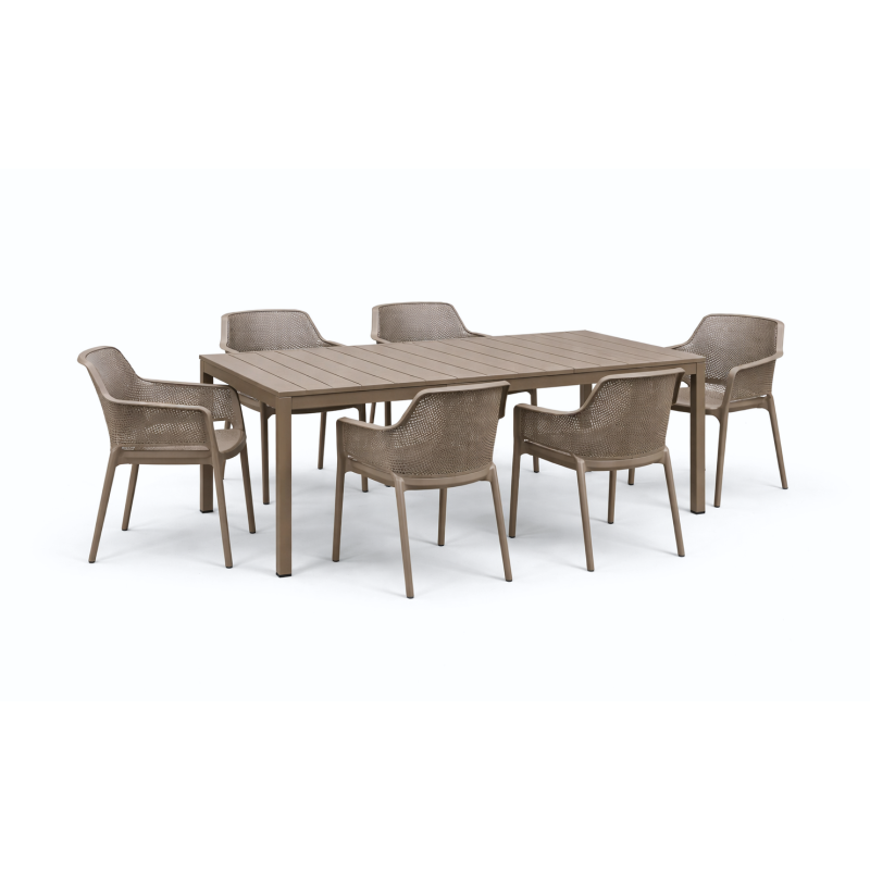 Zestaw stół Rio 140 + 6 krzeseł Net tortora - Nardi