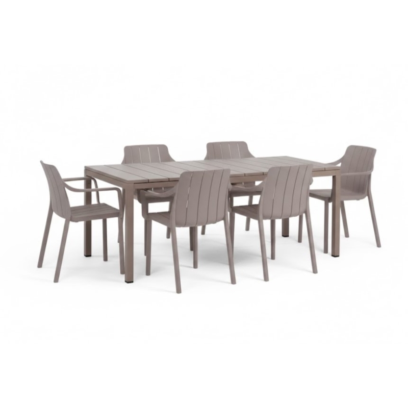 Zestaw stół Rio 140 + 6 krzeseł Tiberina Arm tortora - Nardi