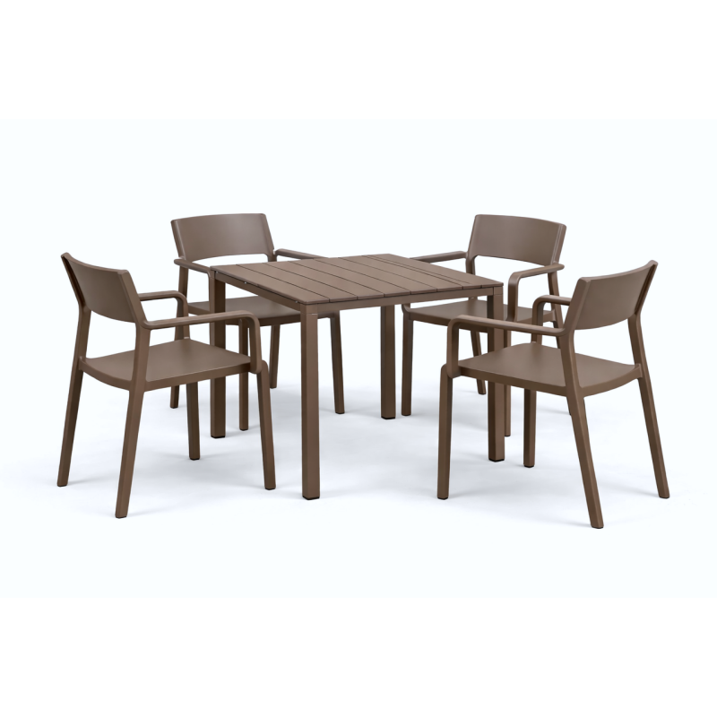 Zestaw stół Cube + 4 krzesła Trill Arm tabacco - Nardi