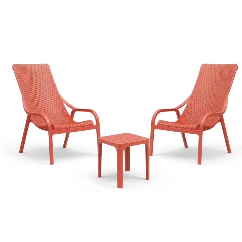 Zestaw stolik kawowy Net 40 + 2 fotele Net Lounge corallo - Nardi
