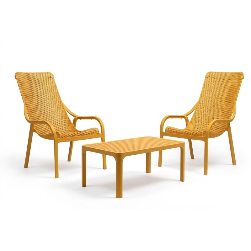 Zestaw stolik kawowy Net + 2 fotele Net Lounge senape - Nardi