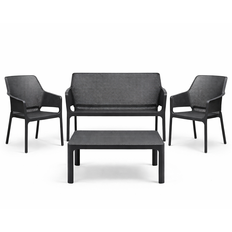 Zestaw stolik kawowy Net + sofa Net Bench i 2 fotele Net Relax anthracite - Nardi