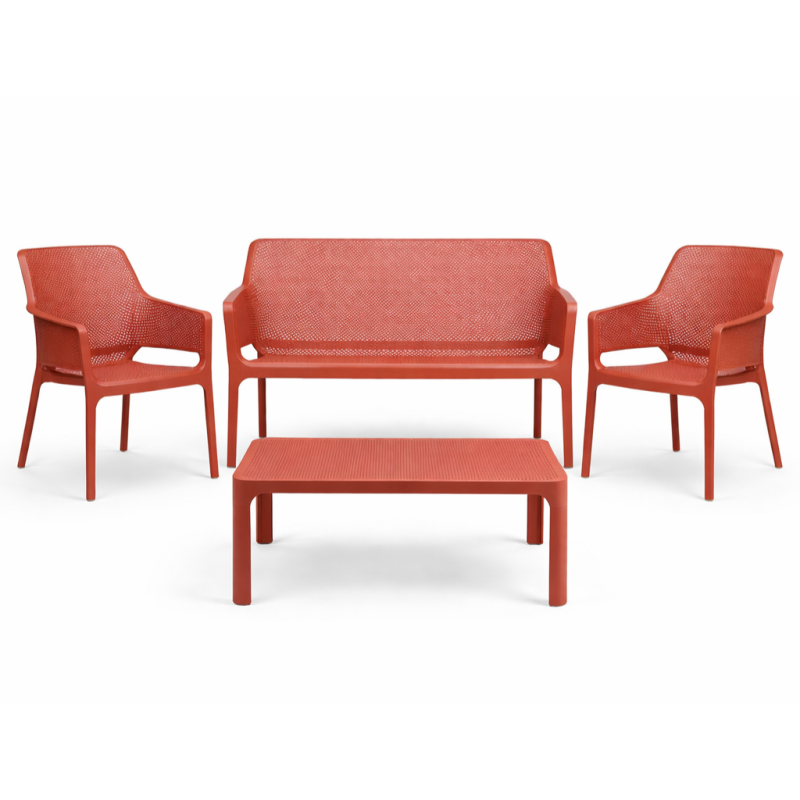 Zestaw stolik kawowy Net + sofa Net Bench i 2 fotele Net Relax corallo - Nardi