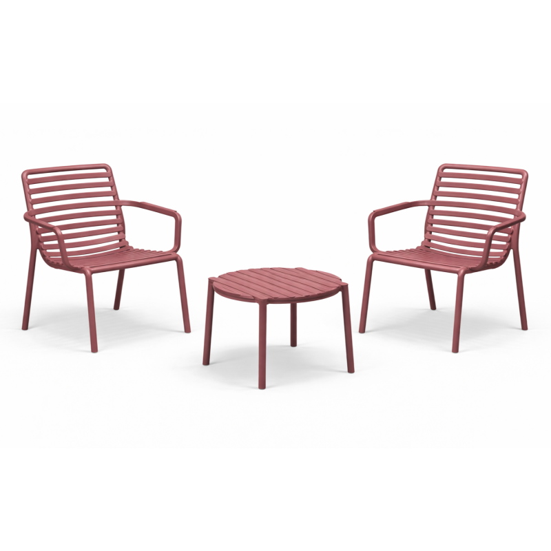 Zestaw stolik kawowy Doga + 2 fotele Doga Relax marsala - Nardi