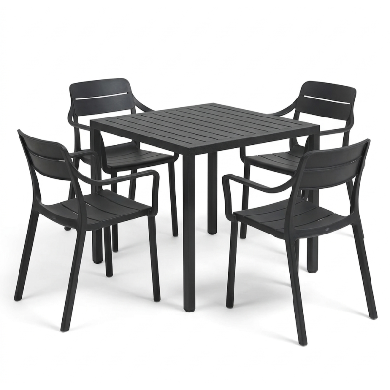 Zestaw stół Cube + 4 krzesła Cassia Arm anthracite - Nardi