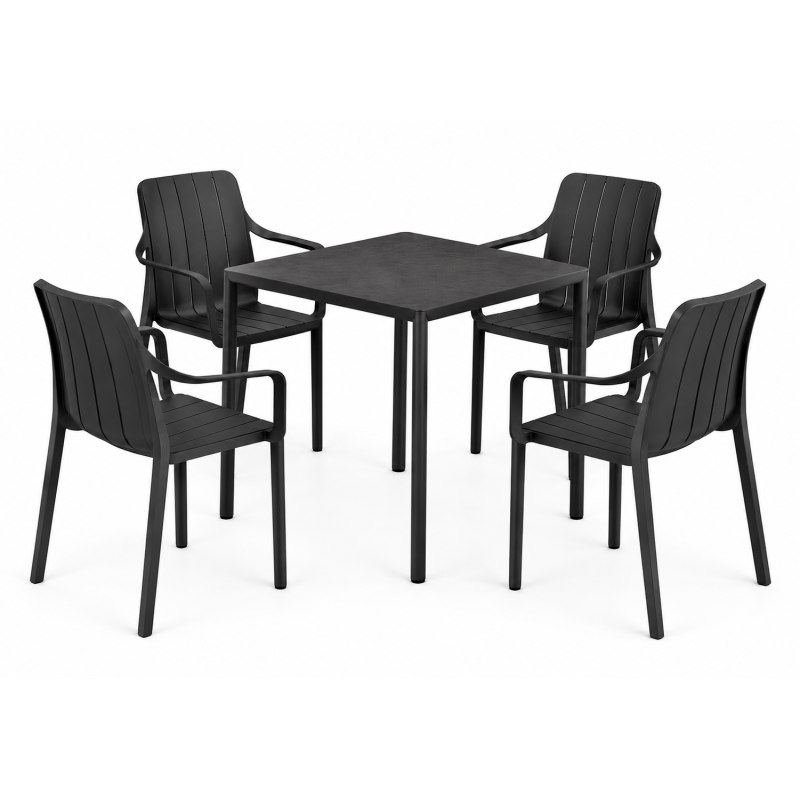 Zestaw Stół Piave 70 + 4 krzesła Tiberina Arm antracite - Nardi