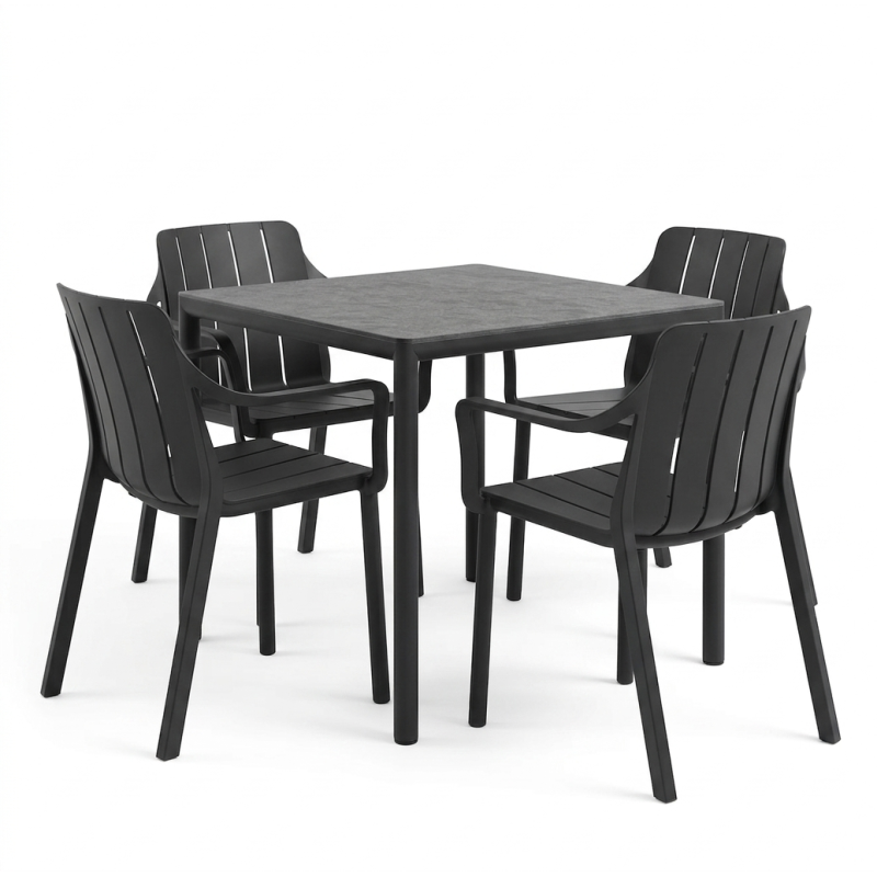 Zestaw Stół Piave 80 + 4 krzesła Tiberina Arm antracite - Nardi