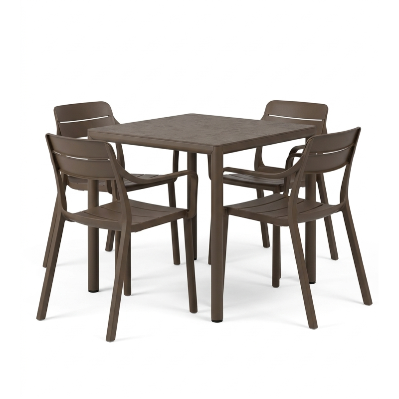 Zestaw Stół Piave + 4 krzesła Cassia Arm tabacco - Nardi