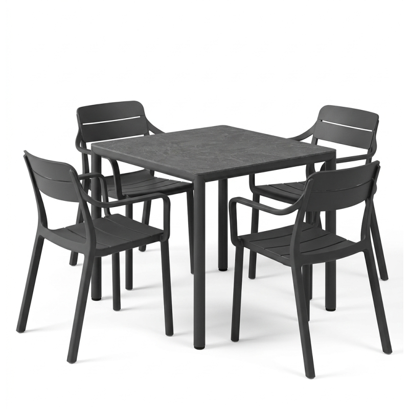 Zestaw Stół Piave + 4 krzesła Cassia Arm antracite - Nardi